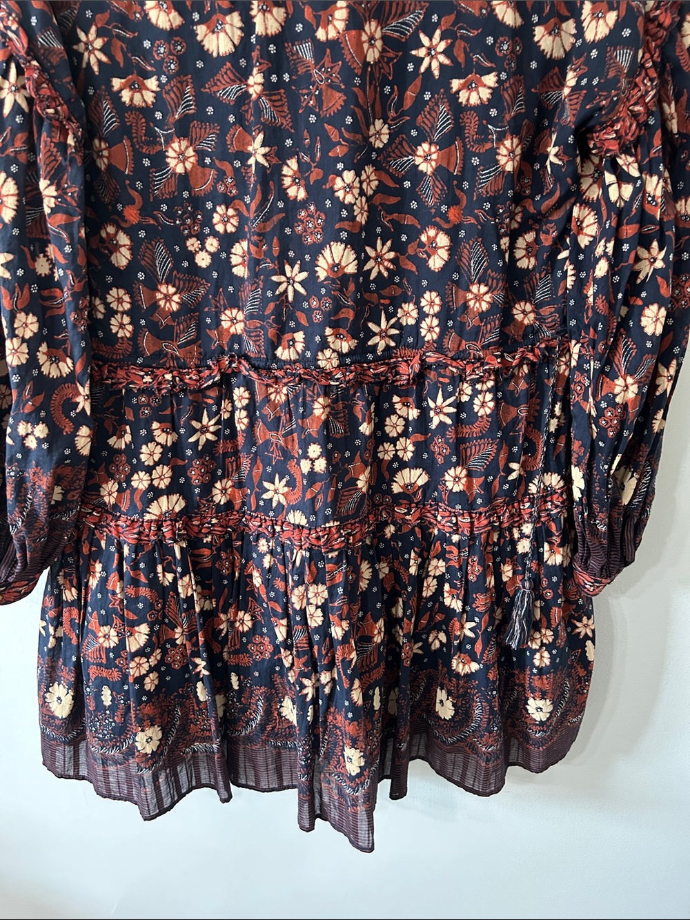 Ulla Johnson Marigold Dress Floral Mini Bohemian Tassel Tiered Babydoll Size 4 - Picture 10 of 16